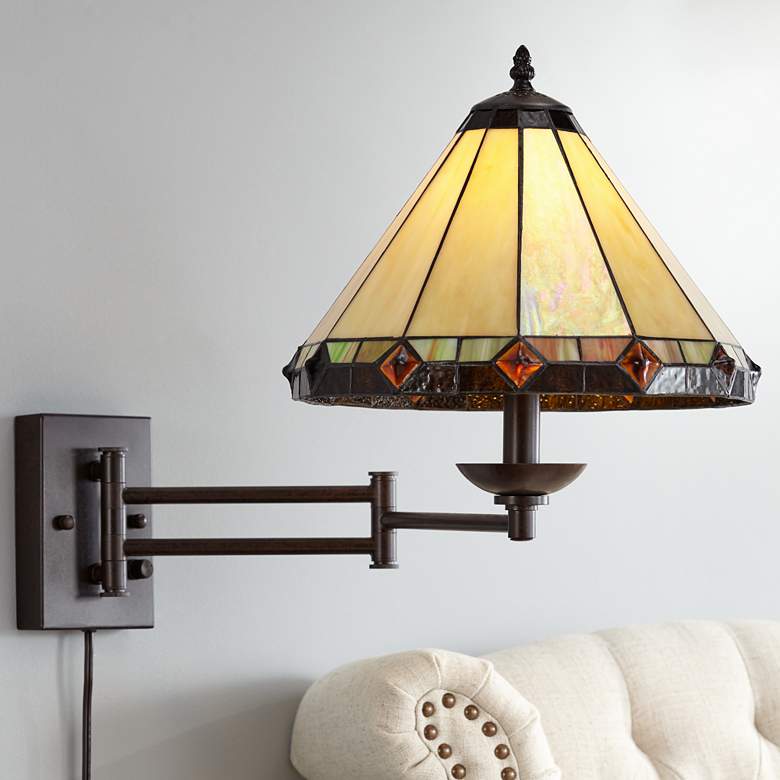 Image 1 Robert Louis Tiffany 17" High Glass Plug-In Swing Arm Wall Lamp