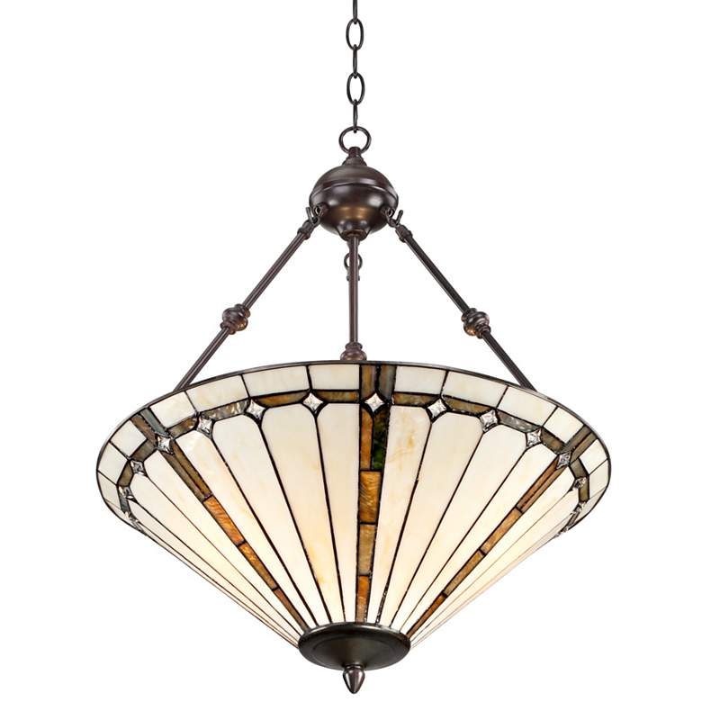 Image 5 Robert Louis Tiffany 20 inch Wide 3-Light Ivory Glass Cone Pendant Light more views