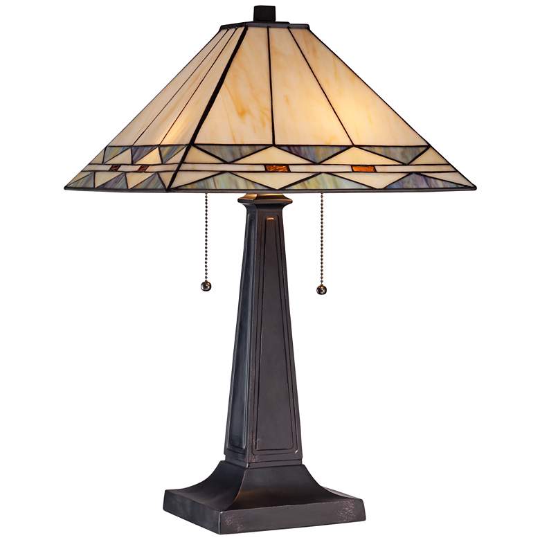 Image 2 Robert Louis Tiffany 21 1/2" Mission Bronze Art Glass Table Lamp