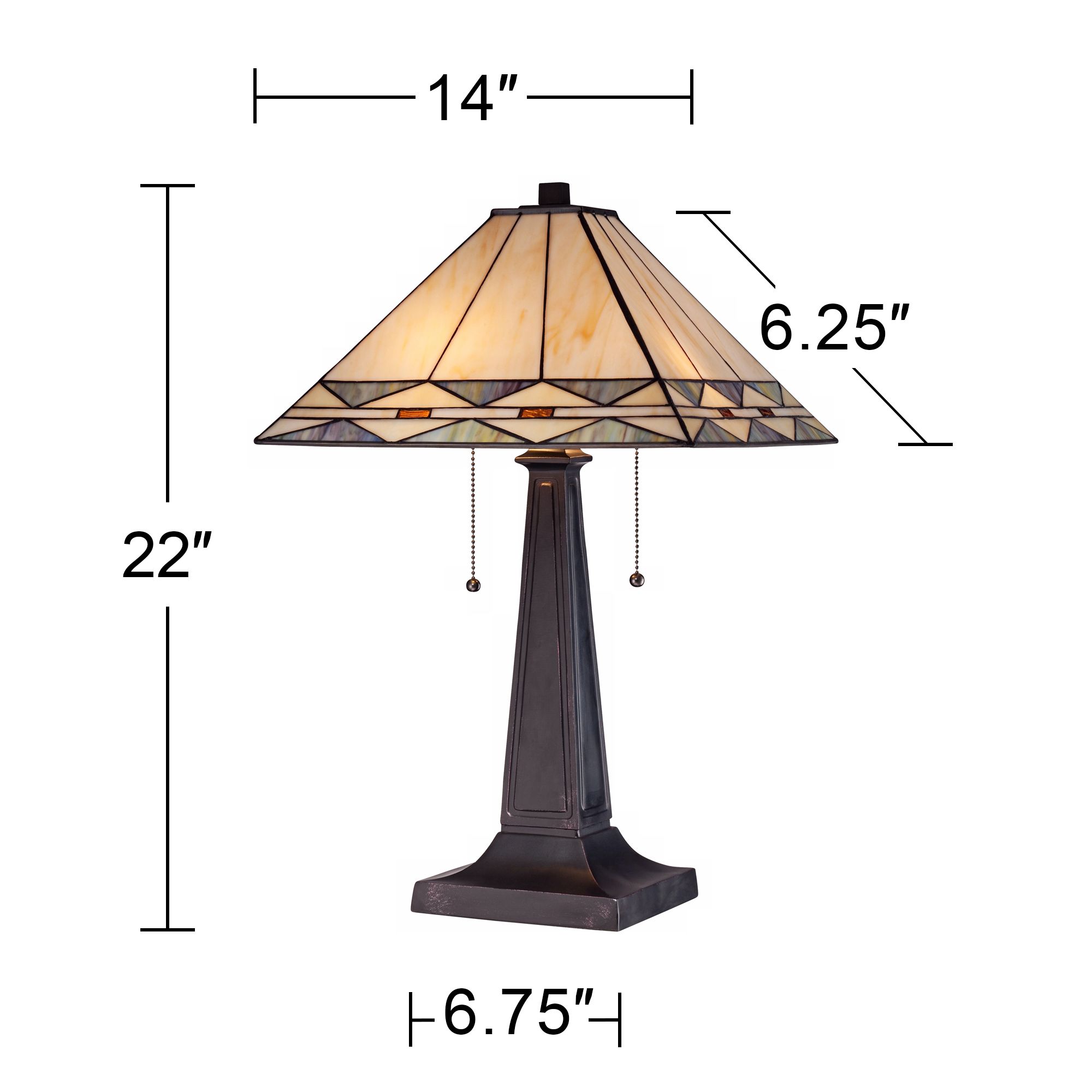 Robert Louis Tiffany 21 1/2" Mission Bronze Art Glass Table Lamp