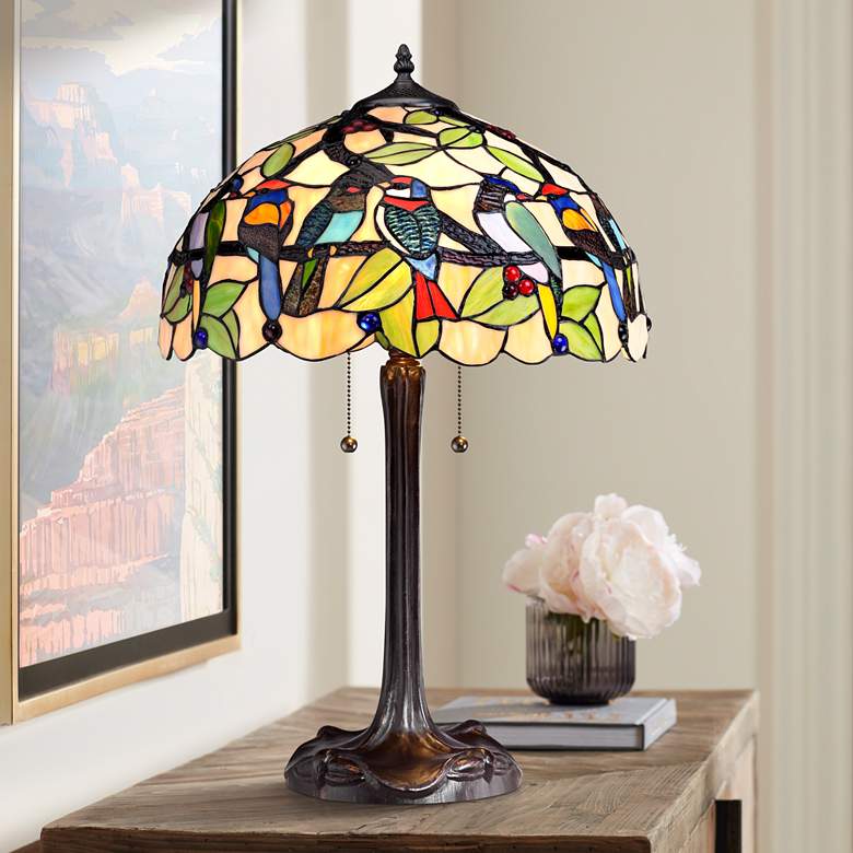 Image 1 Robert Louis Tiffany 24 3/4 inch Woodland Birds Tiffany-Style Table Lamp