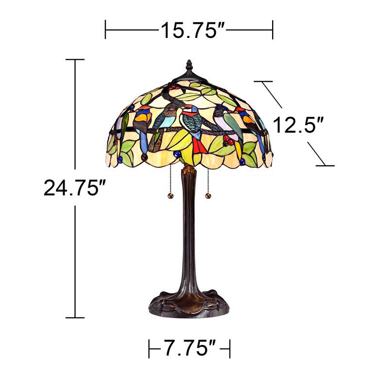 Image 5 Robert Louis Tiffany 24 3/4 inch Woodland Birds Tiffany-Style Table Lamp more views