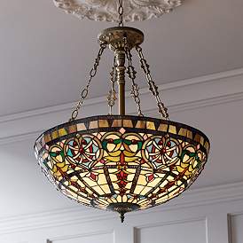 Image1 of Robert Louis Tiffany 24" Tiffany-Style Art Glass Bowl Pendant Light