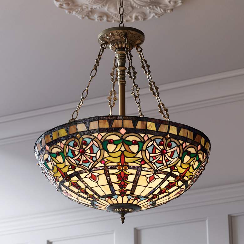 Image 1 Robert Louis Tiffany 24" Tiffany-Style Art Glass Bowl Pendant Light