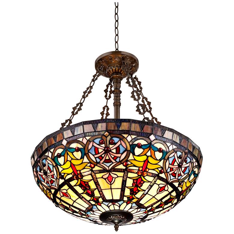 Image 6 Robert Louis Tiffany 24" Tiffany-Style Art Glass Bowl Pendant Light more views