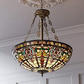 Image1 of Robert Louis Tiffany 24" Tiffany-Style Art Glass Pendant Light