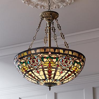 Robert Louis Tiffany 24" Tiffany-Style Art Glass Bowl Pendant Light