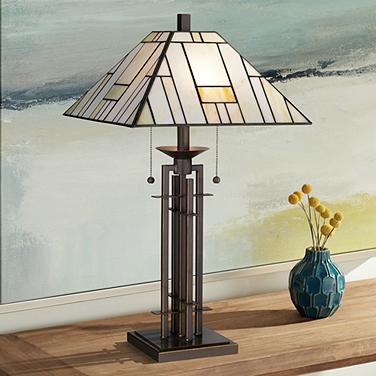 Robert Louis Tiffany 26 3/8" High Wrought Iron Table Lamp with Dimmer