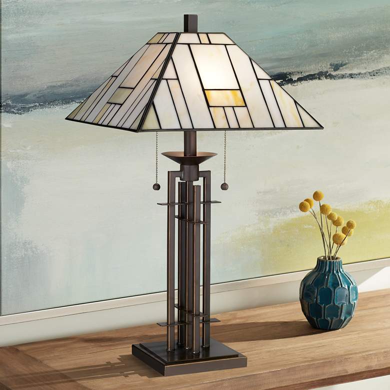 Image 1 Robert Louis Tiffany 26 1/4" Wrought Iron and Glass Table Lamp
