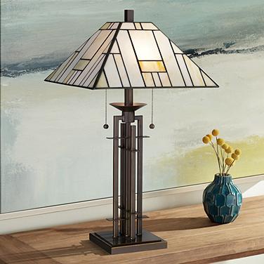 Robert Louis Tiffany 26 1/4" Wrought Iron and Glass Table Lamp