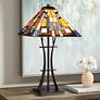 1_Robert Louis Tiffany 27" Jewel Tone Art Glass Tiffany-Style Table Lamp