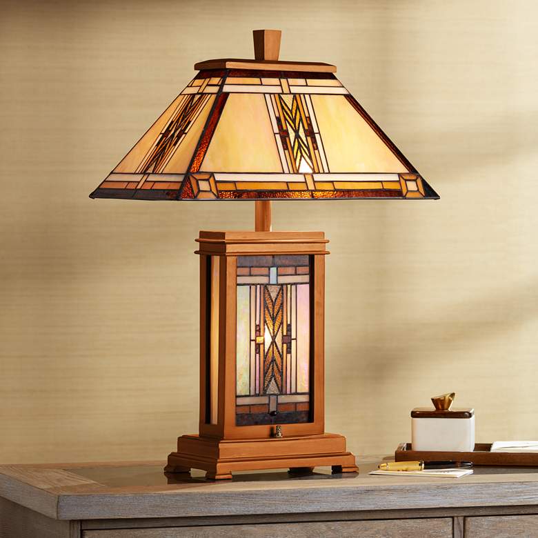 Image 1 Robert Louis Tiffany 27" Walnut Mission Night Light Table Lamp