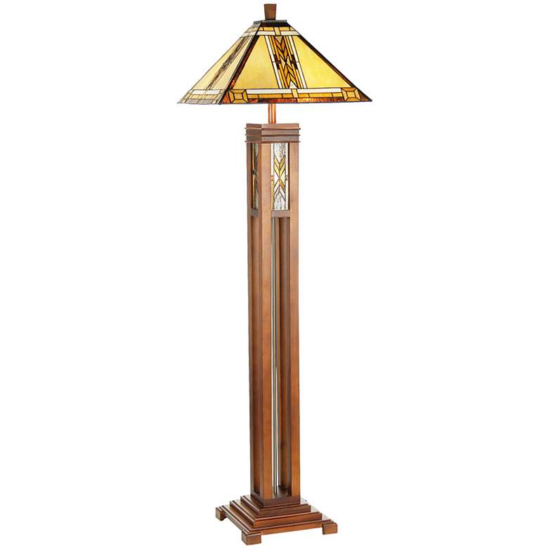 Image 2 Robert Louis Tiffany 62 1/2 inch Walnut Mission Night Light Floor Lamp