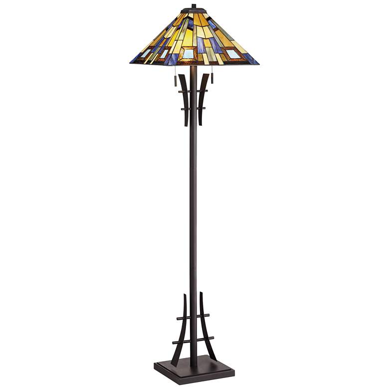 Image 2 Robert Louis Tiffany 62" High Jewel Tone Art Glass Floor Lamp