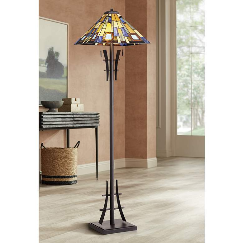 Image 1 Robert Louis Tiffany 62" High Jewel Tone Art Glass Floor Lamp