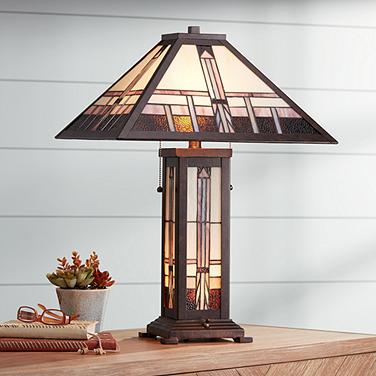 Robert Louis Tiffany Alfred 26" Mission Night Light Table Lamp