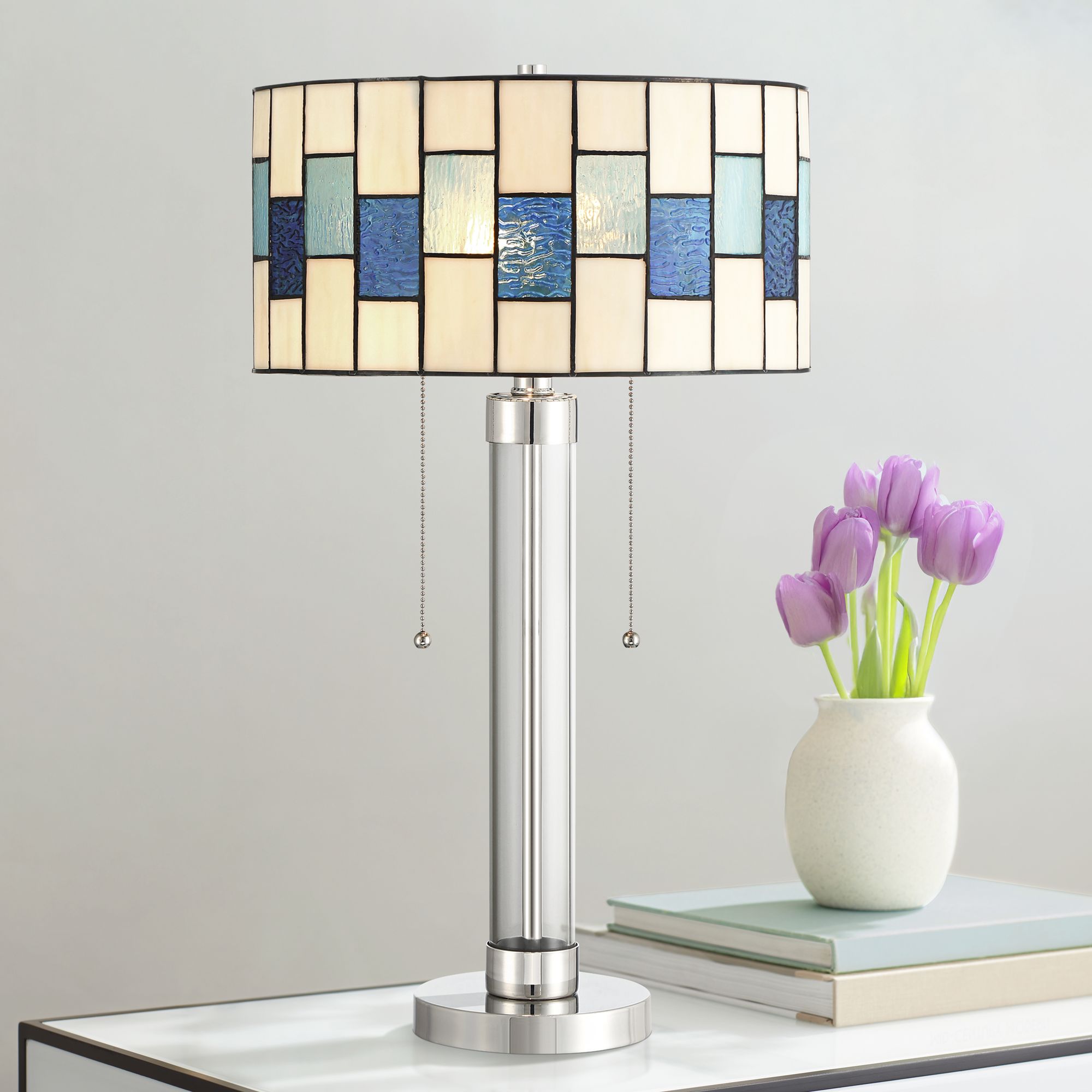 Robert Louis Tiffany Andra 24 1/2"H Blue Art Glass 2-Light Table Lamp