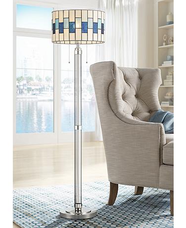 Robert Louis Tiffany Andra 60" High Art Glass Drum Shade Floor Lamp