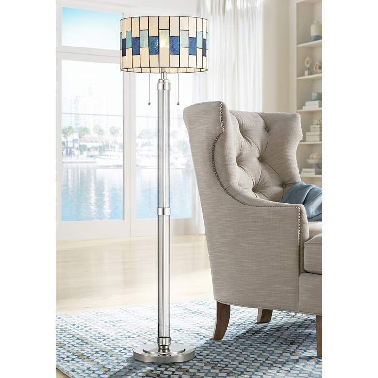 Image 1 Robert Louis Tiffany Andra 60" High Art Glass Drum Shade Floor Lamp