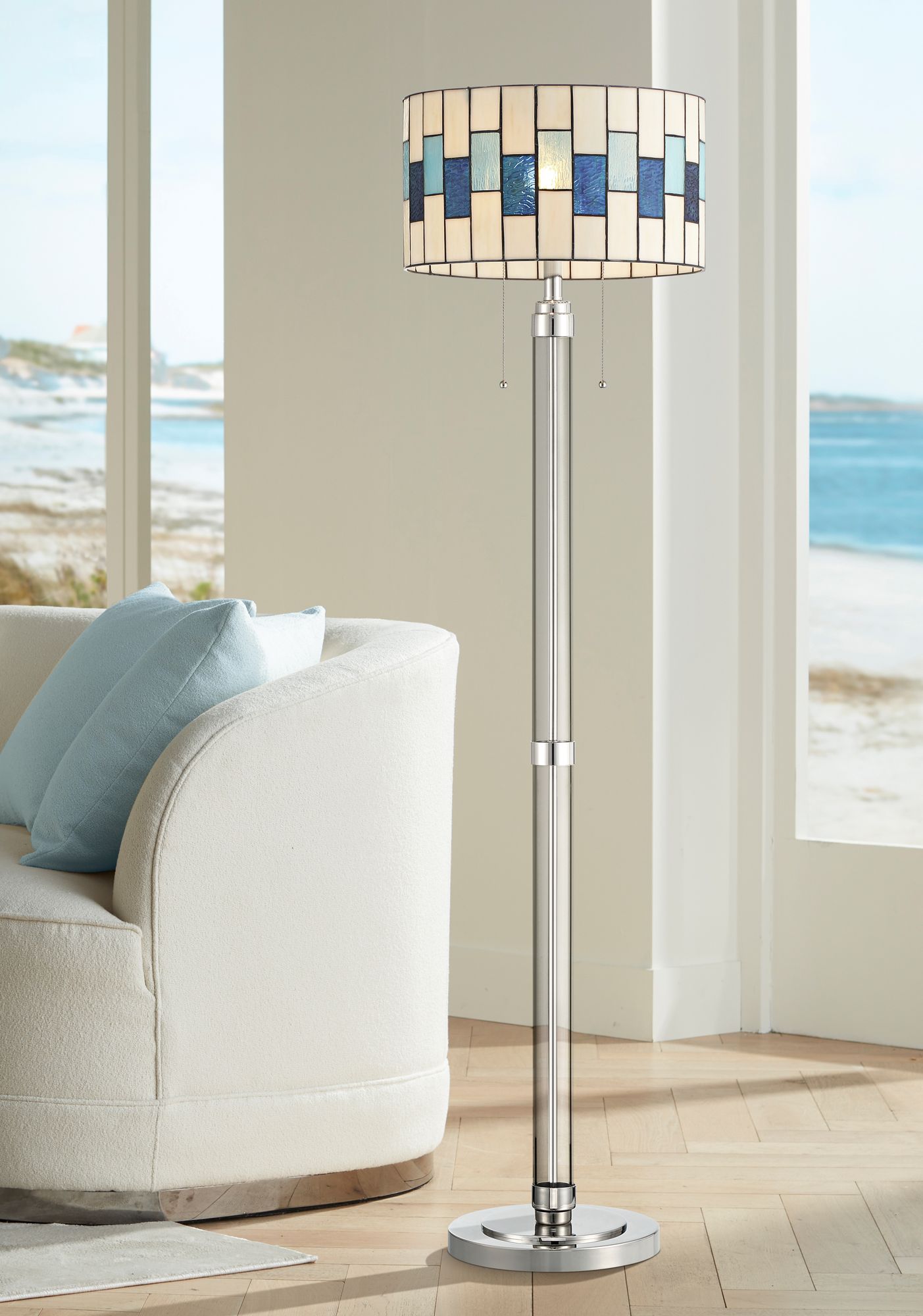 Robert Louis Tiffany Andra 60" High Art Glass Drum Shade Floor Lamp