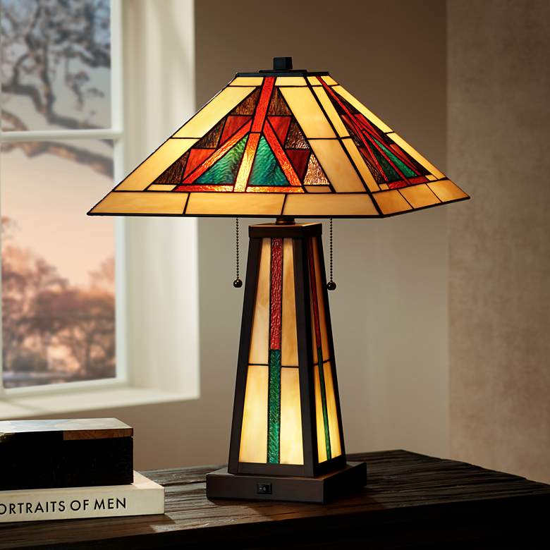 Image 3 Robert Louis Tiffany Ansel 23 1/4 inch Tiffany-Style Night Light Lamp more views
