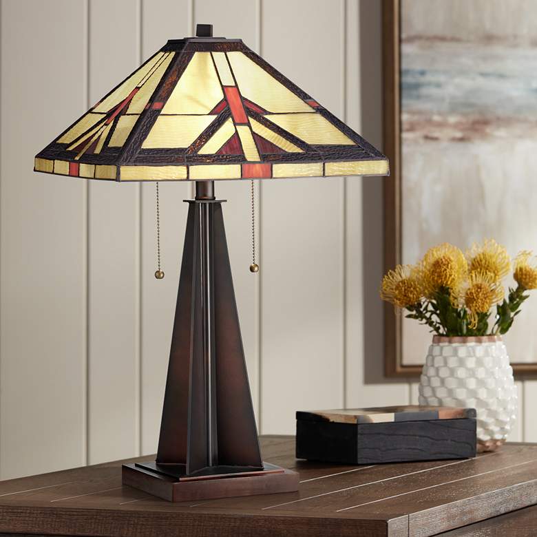 Image 1 Robert Louis Tiffany Cascade Bronze Tiffany-Style Table Lamp