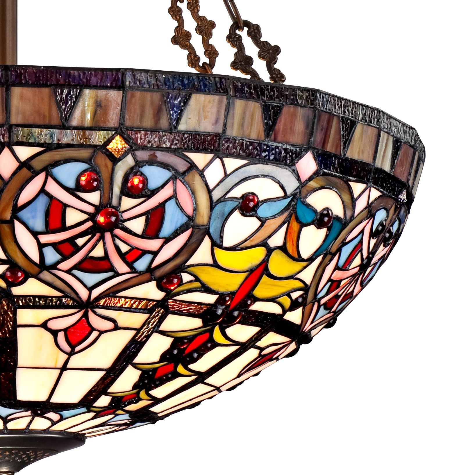 Robert Louis Tiffany Chiesa 24" Art Glass Bowl Pendant Light in scene