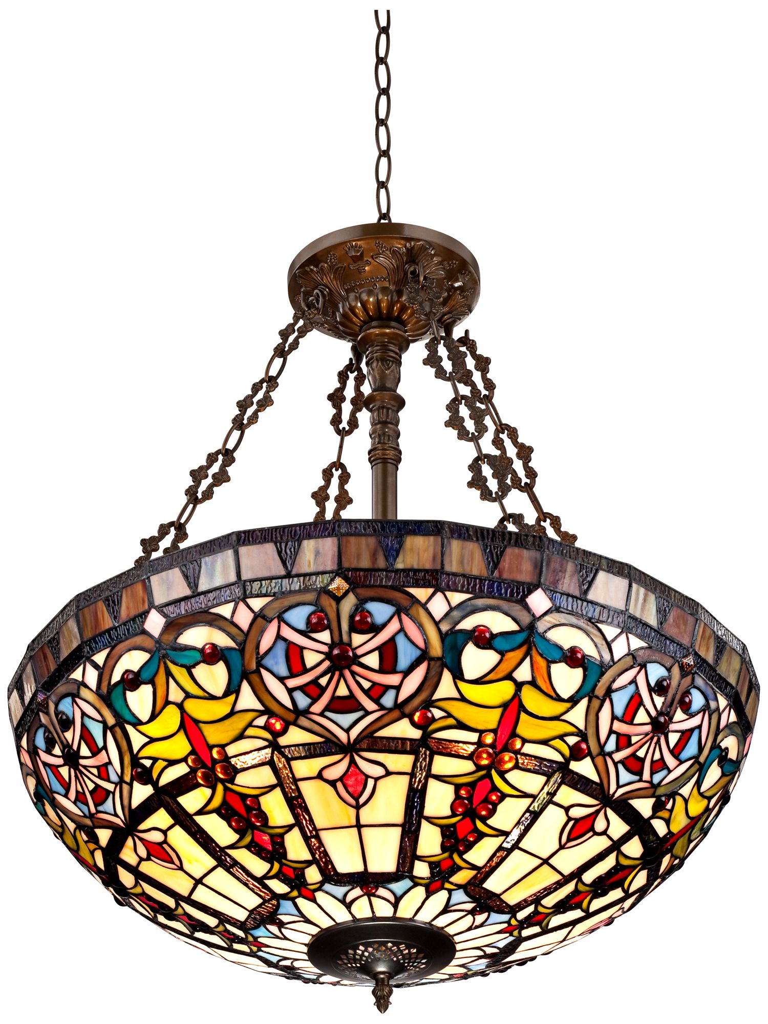 Robert Louis Tiffany Chiesa 24" Art Glass Bowl Pendant Light in scene