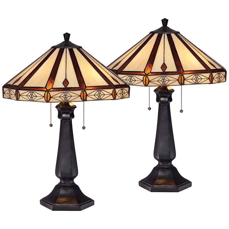 Image 2 Robert Louis Tiffany Derrica 25" Bronze Art Glass Table Lamps Set of 2