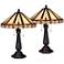 Robert Louis Tiffany Derrica 25" Bronze Art Glass Table Lamps Set of 2