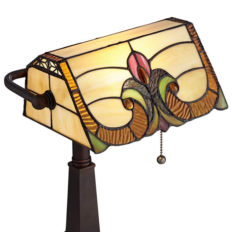 Image 3 Robert Louis Tiffany Fleura 17" Art Glass Banker Desk Lamp with Outlet more views