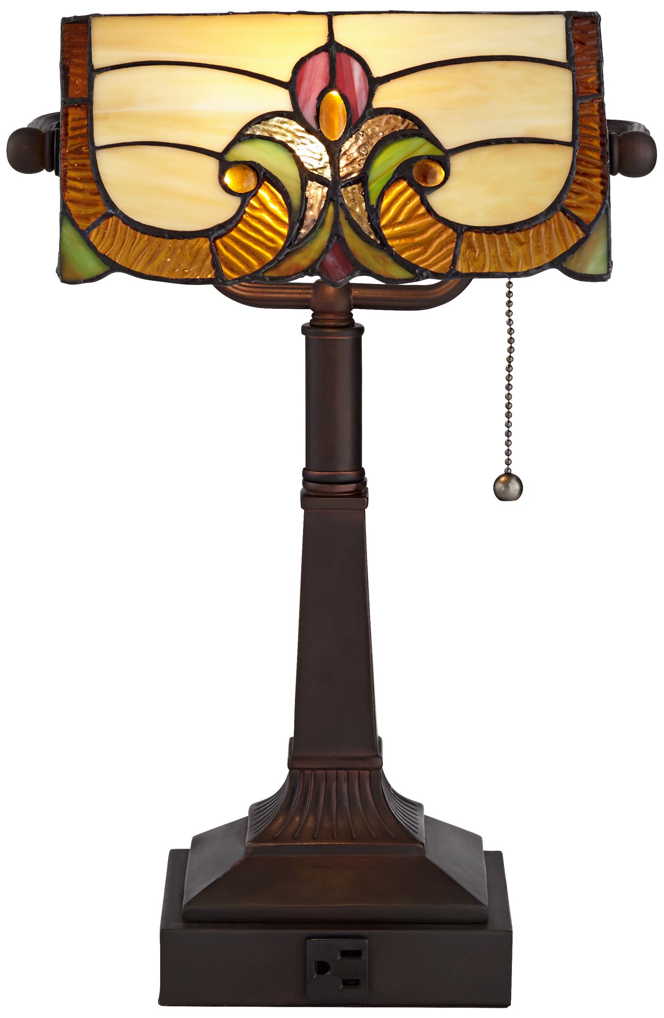 Robert Louis Tiffany Fleura 17" Art Glass Banker Desk Lamp with Outlet