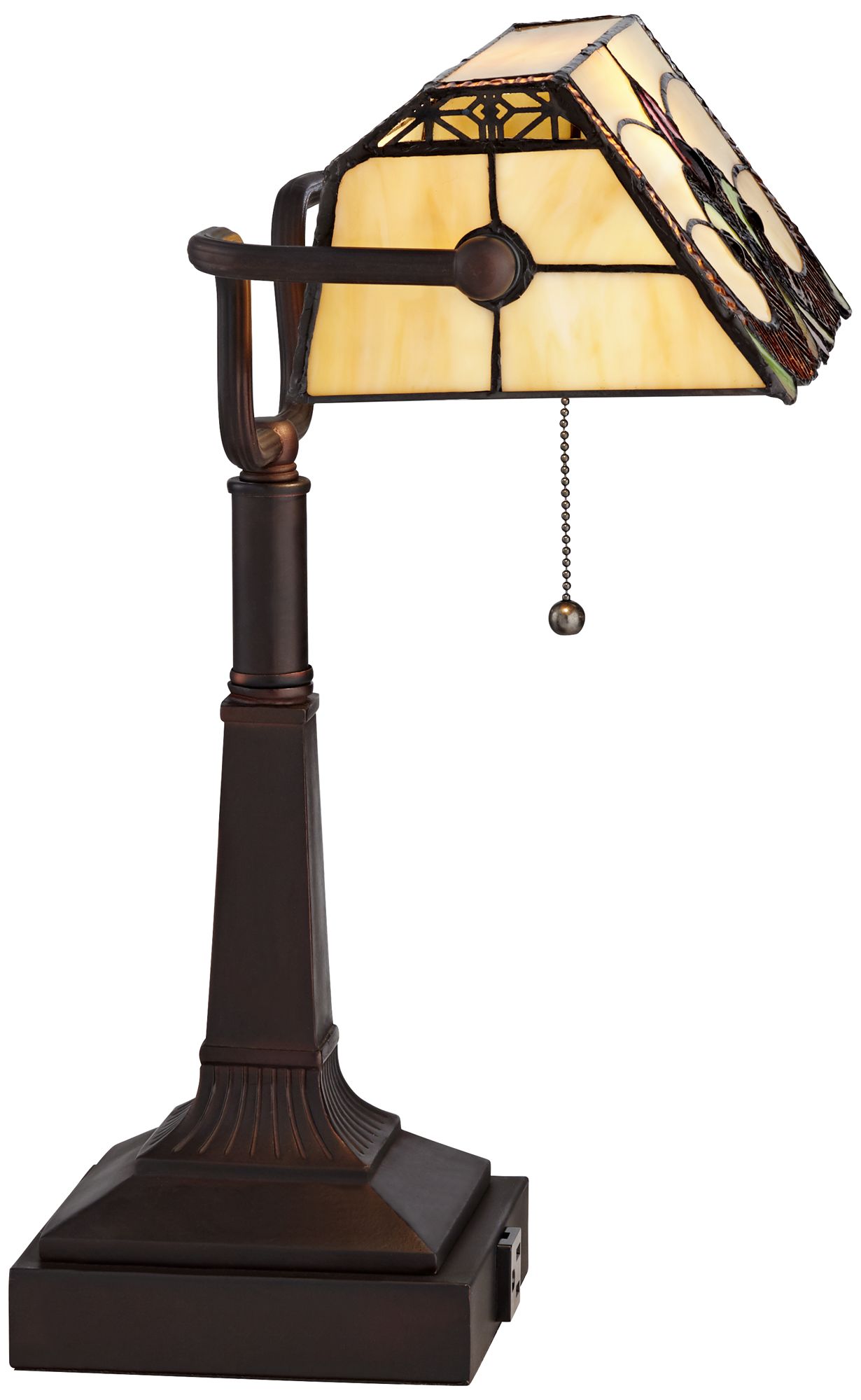 Robert Louis Tiffany Fleura 17" Art Glass Banker Desk Lamp with Outlet