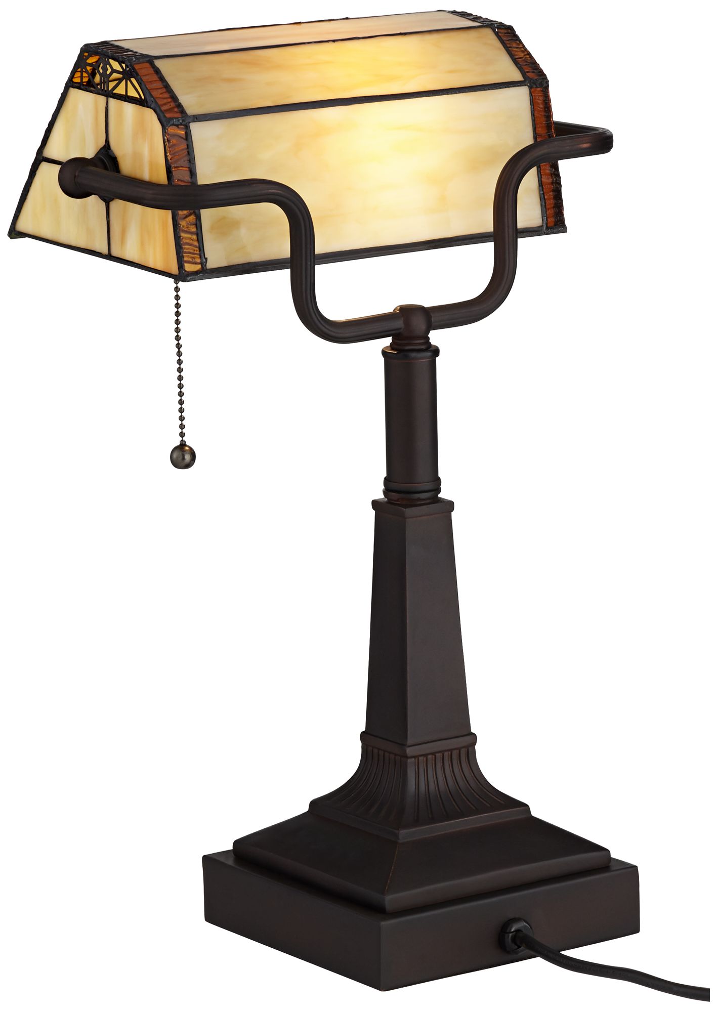 Robert Louis Tiffany Fleura 17" Art Glass Banker Desk Lamp with Outlet