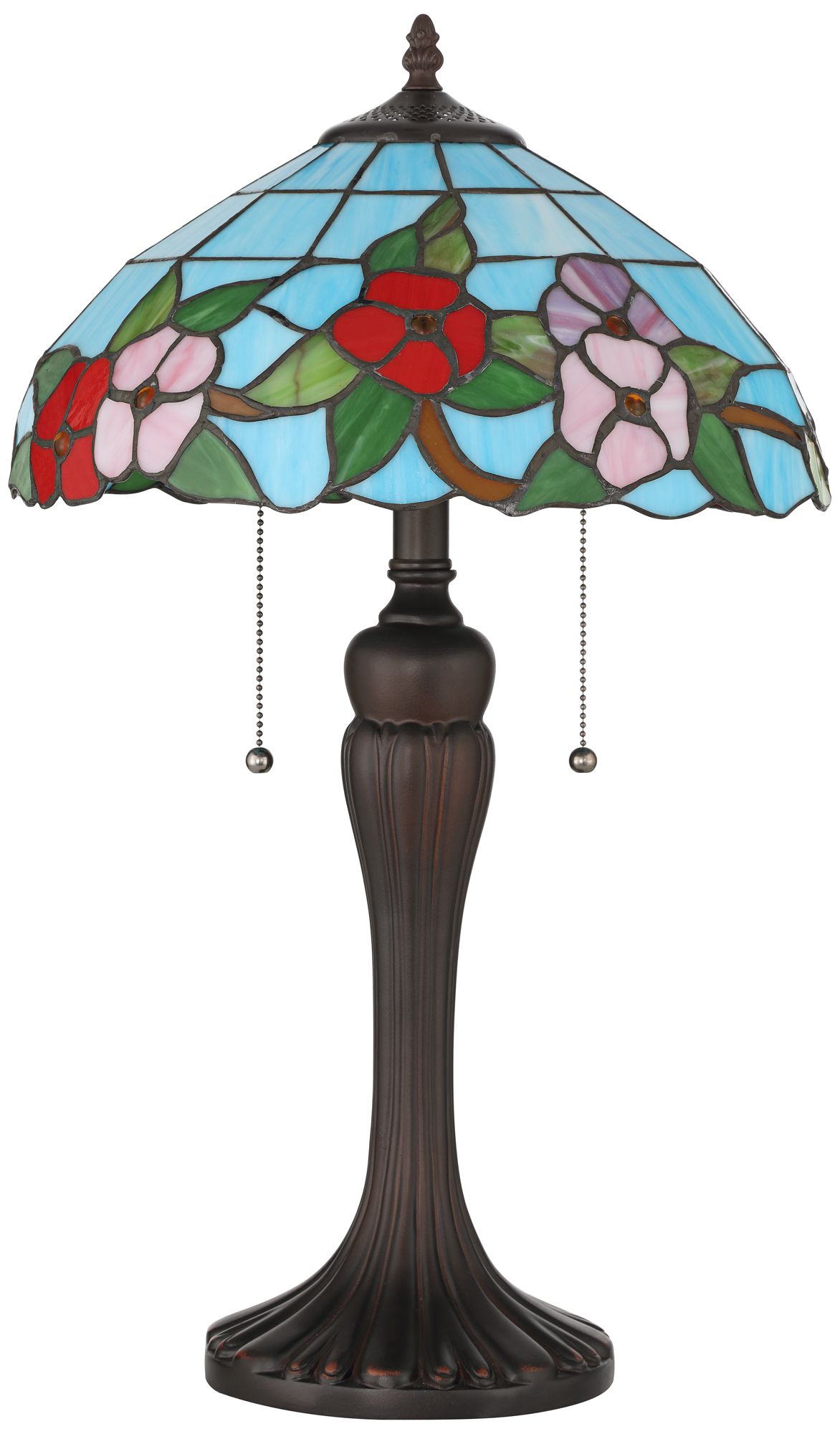 Robert Louis Tiffany Hudson 23.5"H Art Glass Flower 2-Light Table Lamp in scene