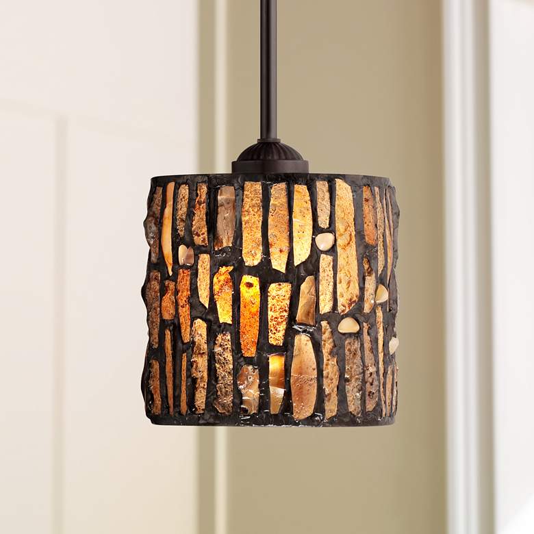 Image 1 Robert Louis Tiffany Jade Stone 7" Tiffany-Style Mini-Pendant Light