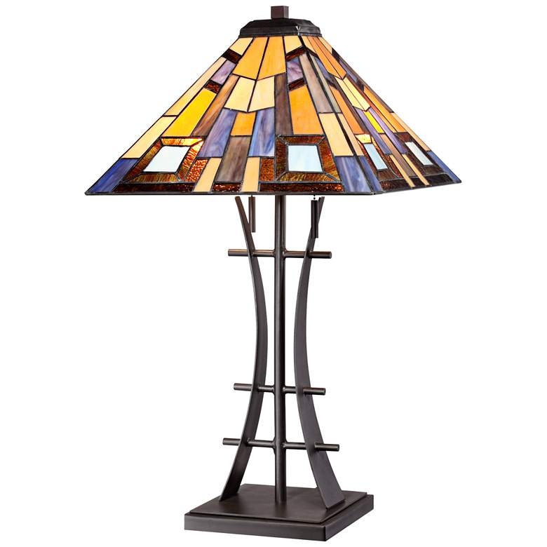 Image 2 Robert Louis Tiffany Jewel Tone Tiffany-Style Art Glass Lamp with Dimmer