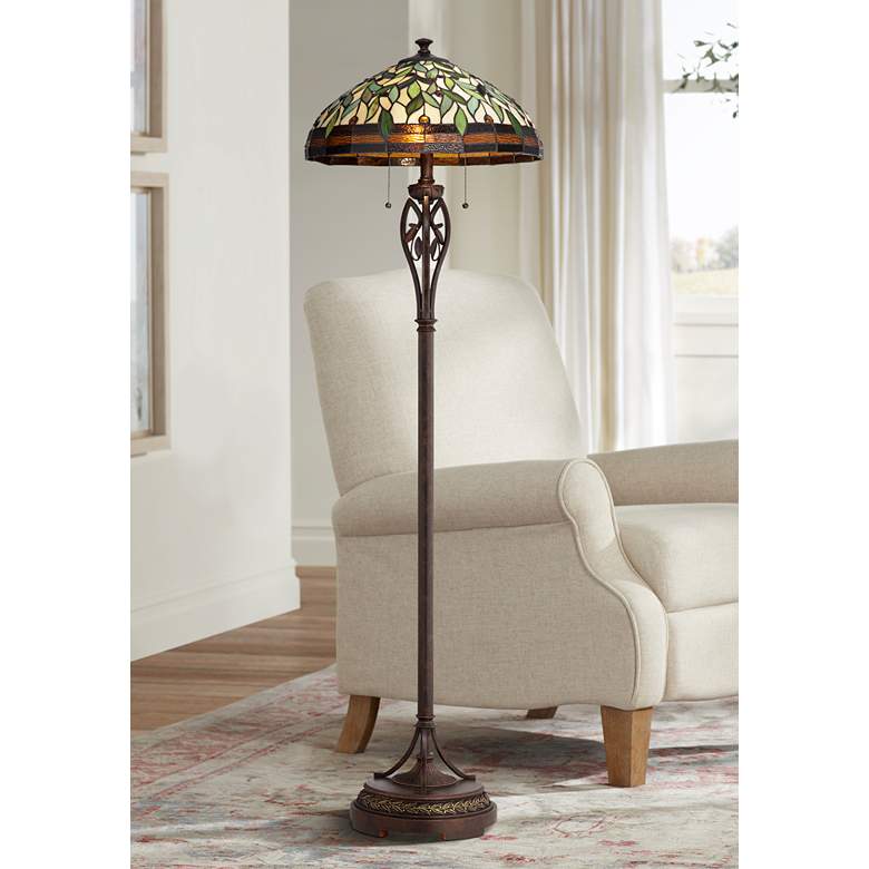 Image 1 Robert Louis Tiffany Leaf and Vine 60 inch Tiffany-Style Floor Lamp