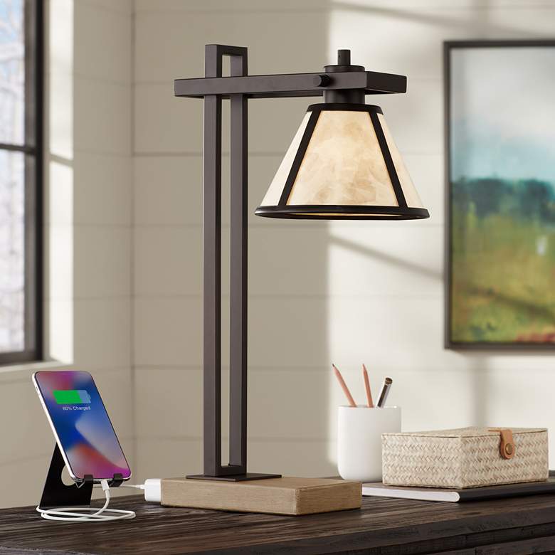 Image 1 Robert Louis Tiffany Maricopa 21 1/4" Bronze Outlet and USB Desk Lamp