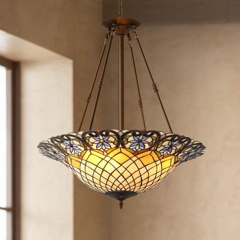 Image 1 Robert Louis Tiffany Mila 24 1/2" Wide Art Glass 4-Light Pendant
