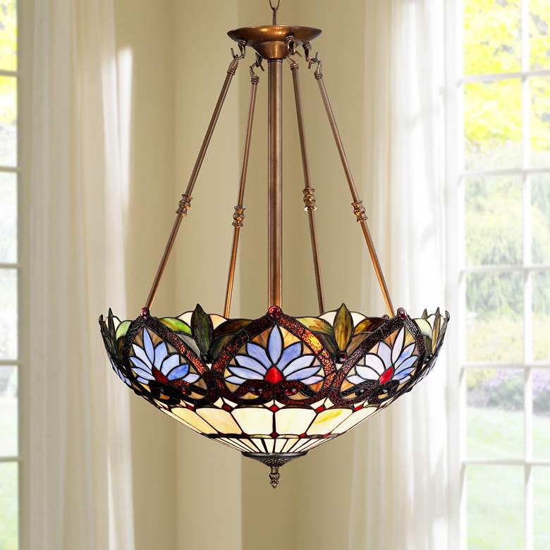 Image 1 Robert Louis Tiffany Mission Floral 20 1/2" Art Glass Bowl Pendant