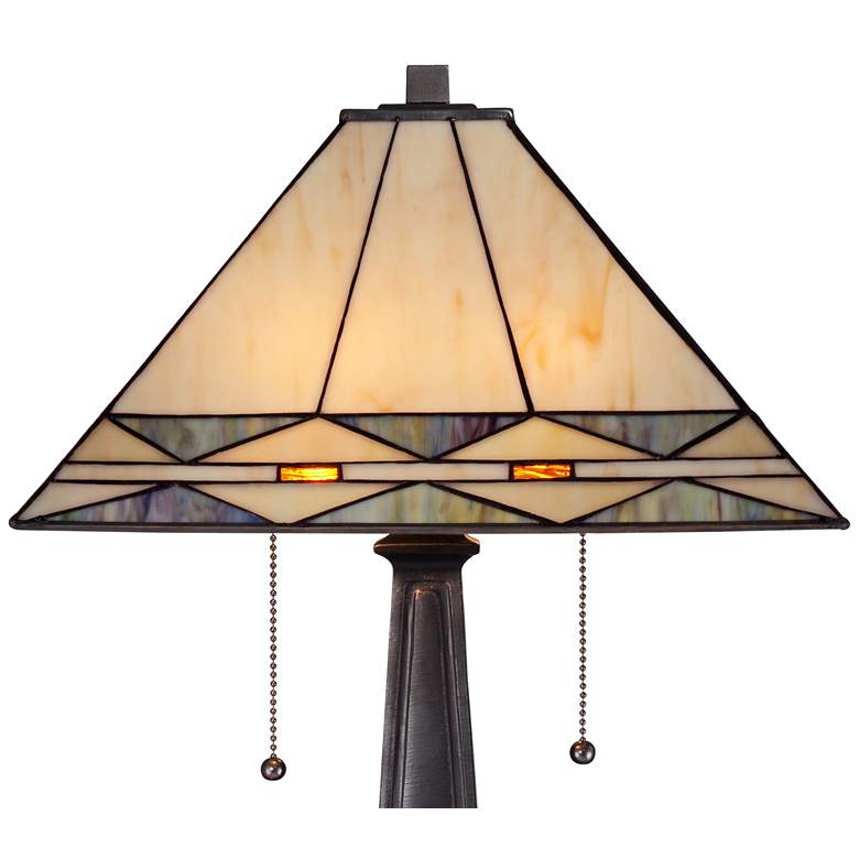Image 5 Robert Louis Tiffany Mission Square Art Glass and Bronze Lamp with Dimmer more views