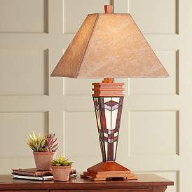 Image1 of Robert Louis Tiffany Mission Tiffany-Style Art Glass Night Light Table Lamp
