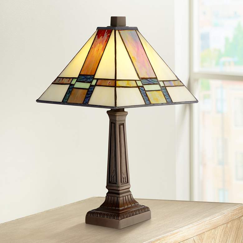 Image 1 Robert Louis Tiffany Morris 14 1/4" LED Art Glass Accent Table Lamp
