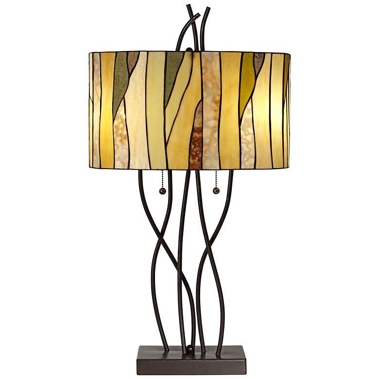 Image 3 Robert Louis Tiffany Oak Vine Art Glass Pull Chain Table Lamp