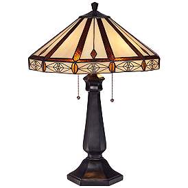 Image2 of Robert Louis Tiffany Octagon Bronze Mission Tiffany-Style Glass Table Lamp