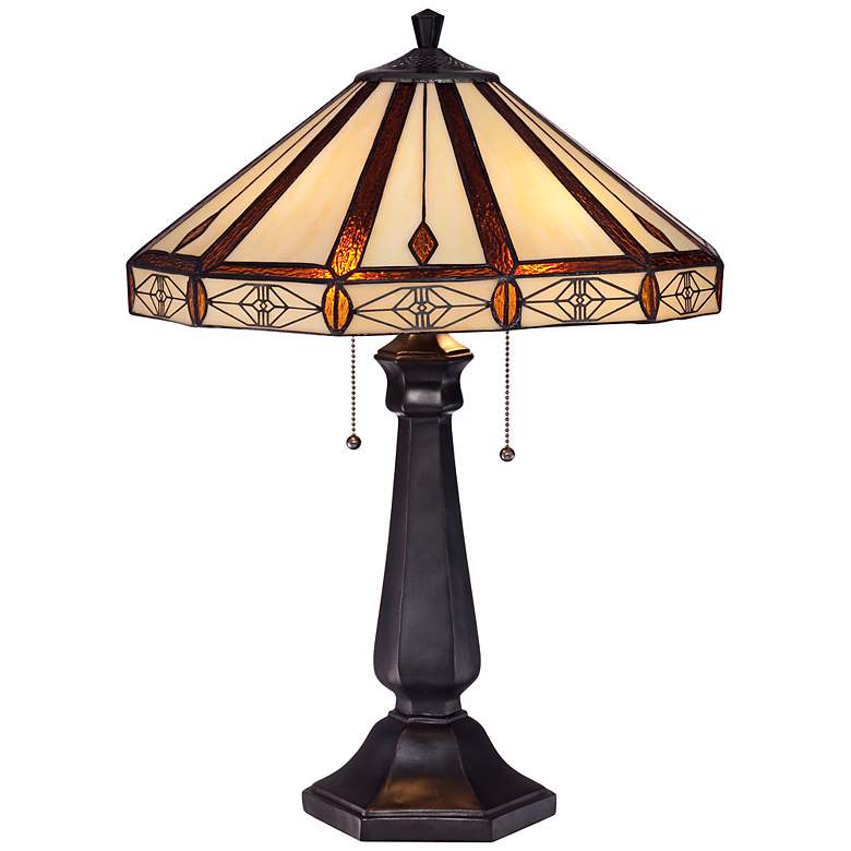 Image 2 Robert Louis Tiffany Octagon Bronze Mission Tiffany-Style Glass Table Lamp