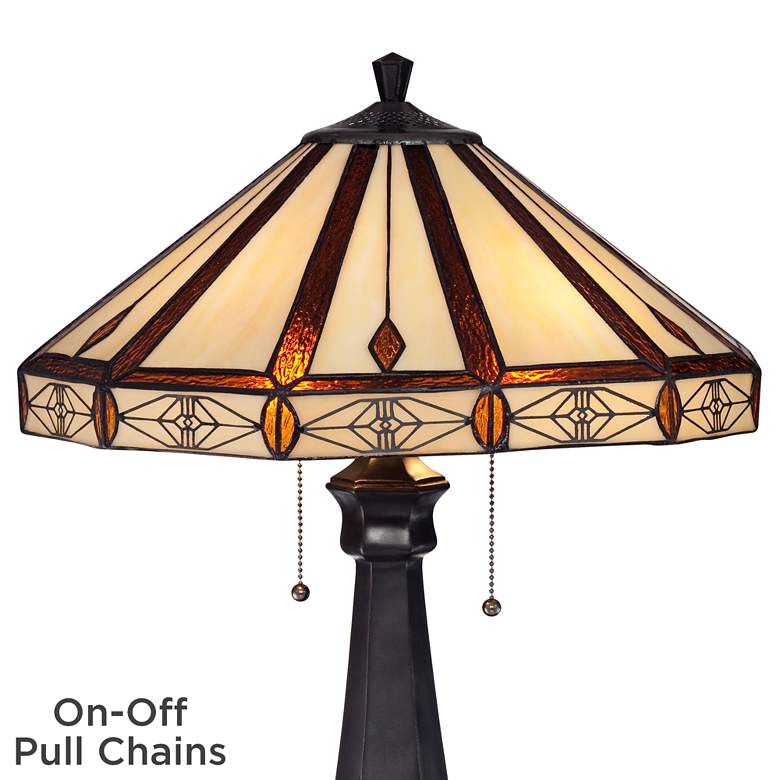 Image 4 Robert Louis Tiffany Octagon Bronze Mission Tiffany-Style Glass Table Lamp more views