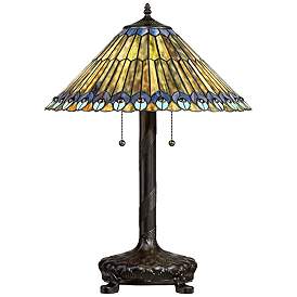 Image2 of Robert Louis Tiffany Peacock 26" Art Glass Tiffany Style Table Lamp