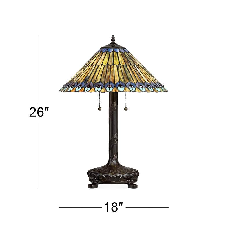 Image 5 Robert Louis Tiffany Peacock 26" Art Glass Tiffany Style Table Lamp more views